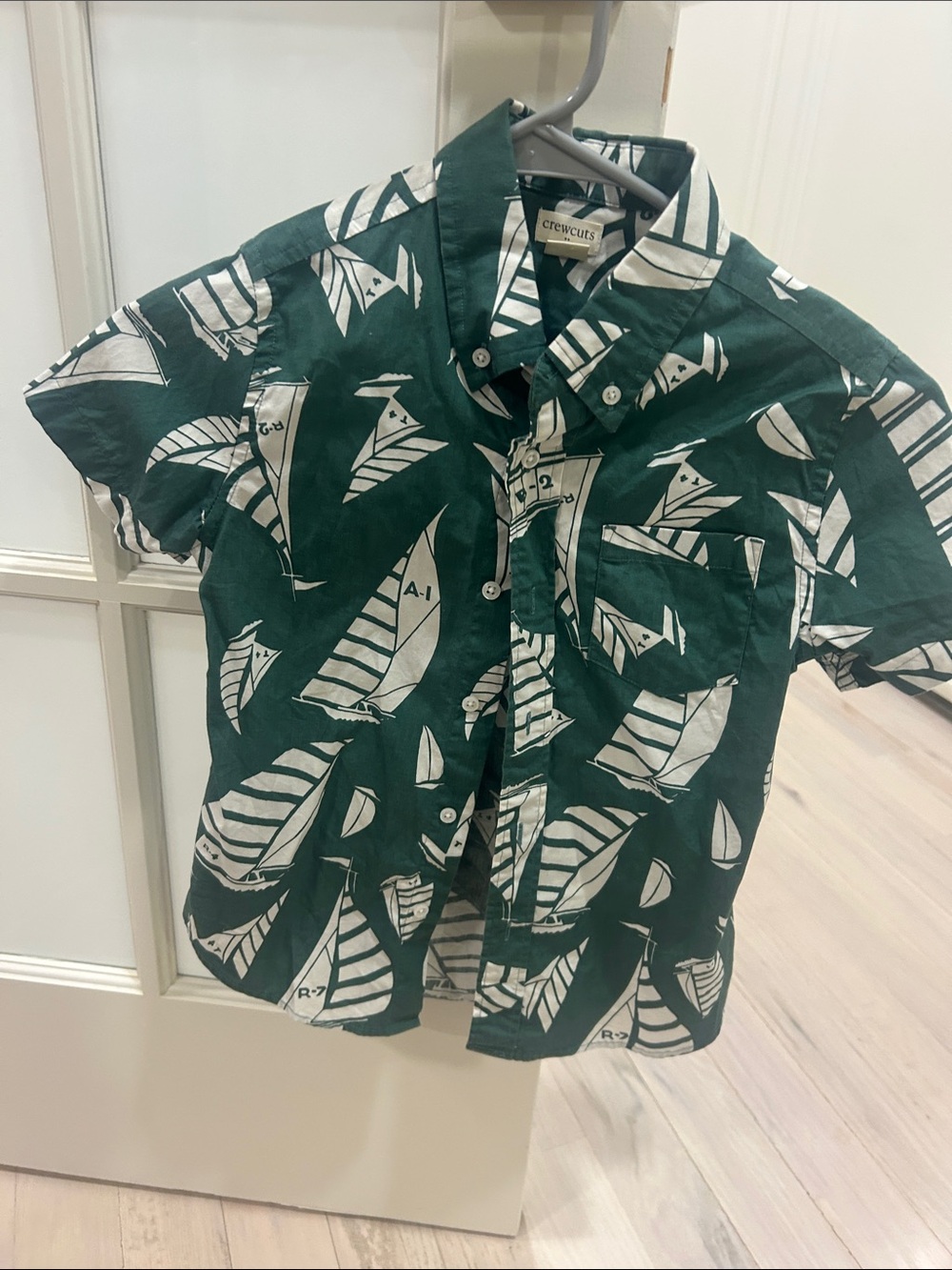 Crewcuts Green Short-Sleeve Button-Down with White Sailboat Print